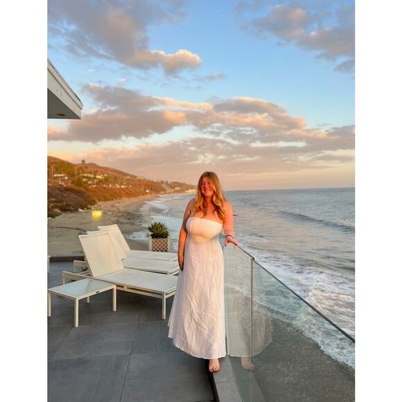 FAVORITE DAUGHTER White Cotton Strapless Favorite Linen Midi Dress Size 8 - Picture 15 of 16